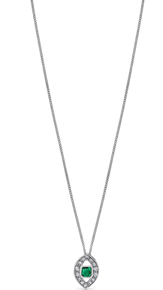 18K White Gold Emerald Pendant Necklace