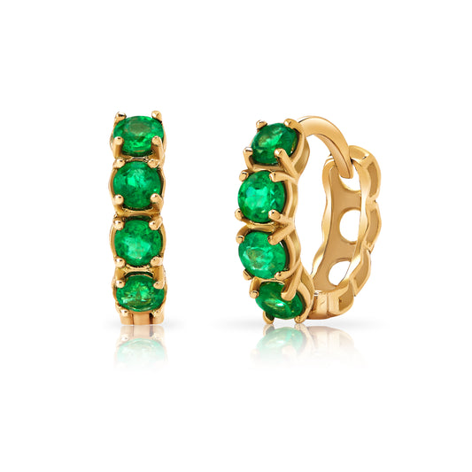 18K Gold hoop earring with natural Colombian emeralds